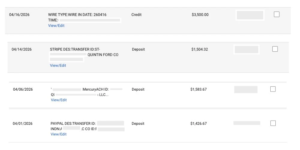 Bank deposit screenshots